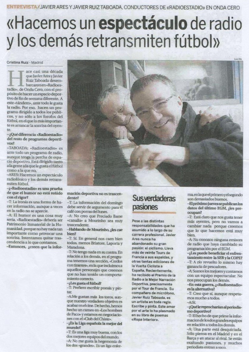 Archivo de #radio #culturaradiofónica Noticias de la radio publicadas un 30 de noviembre.
tonimascaroradio.blogspot.com/2021/11/30-de-…
Noviembre 2010. Javier Ares y <a href="/ruiztaboada/">Javier Ruiz Taboada</a> en Onda Cero.