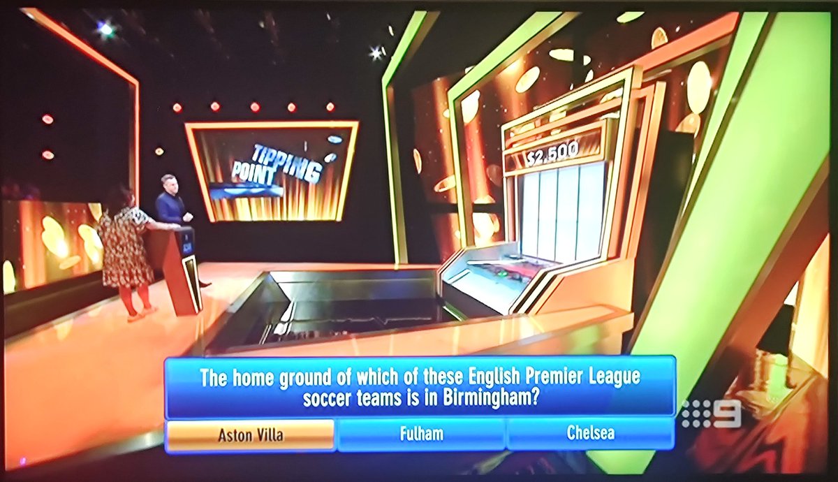 Villa Park one of the questions on Tipping Point Australia this arvo #AVFC