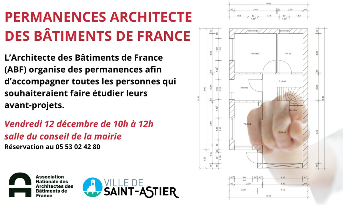 La ville de Saint-Astier accueille des permanences Architecte des Bâtiments de France (ABF) 𝘃𝗲𝗻𝗱𝗿𝗲𝗱𝗶 𝟭𝟮 𝗱é𝗰𝗲𝗺𝗯𝗿𝗲 𝟮𝟬𝟮𝟱 𝗱𝗲 𝟭𝟬𝗵 à 𝟭𝟮𝗵 dans la salle du conseil de la mairie. Réservation au 05 53 02 42 80 ou à l’accueil de la mairie #saintastier