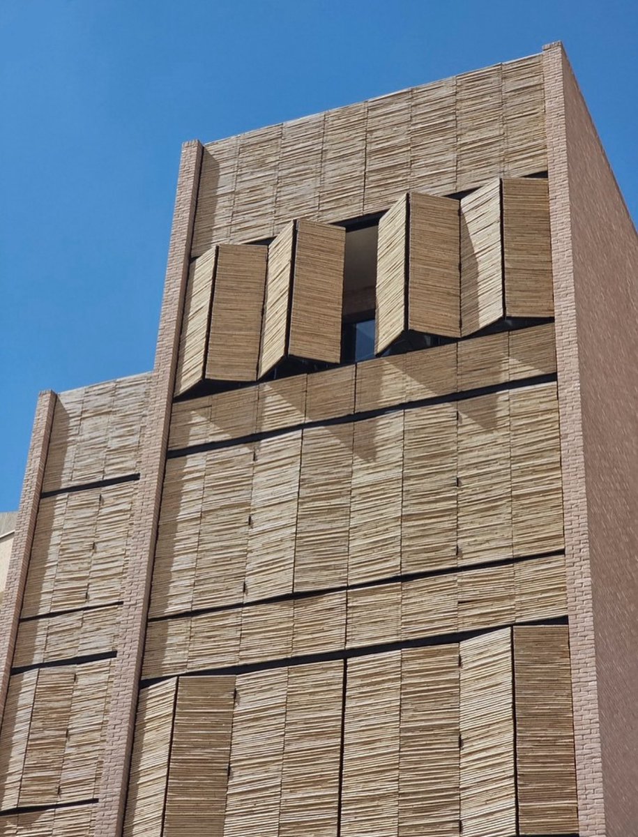SustainableTall's tweet photo. Material innovation in Iranian architecture is not limited to brick

These wonderful apartments in Kerman, Iran, are built with *bamboo* shutters to the south to filter light and sun, and local bricks on the other facades. 

By Maoffice https://t.co/8iDYxx9Yk2