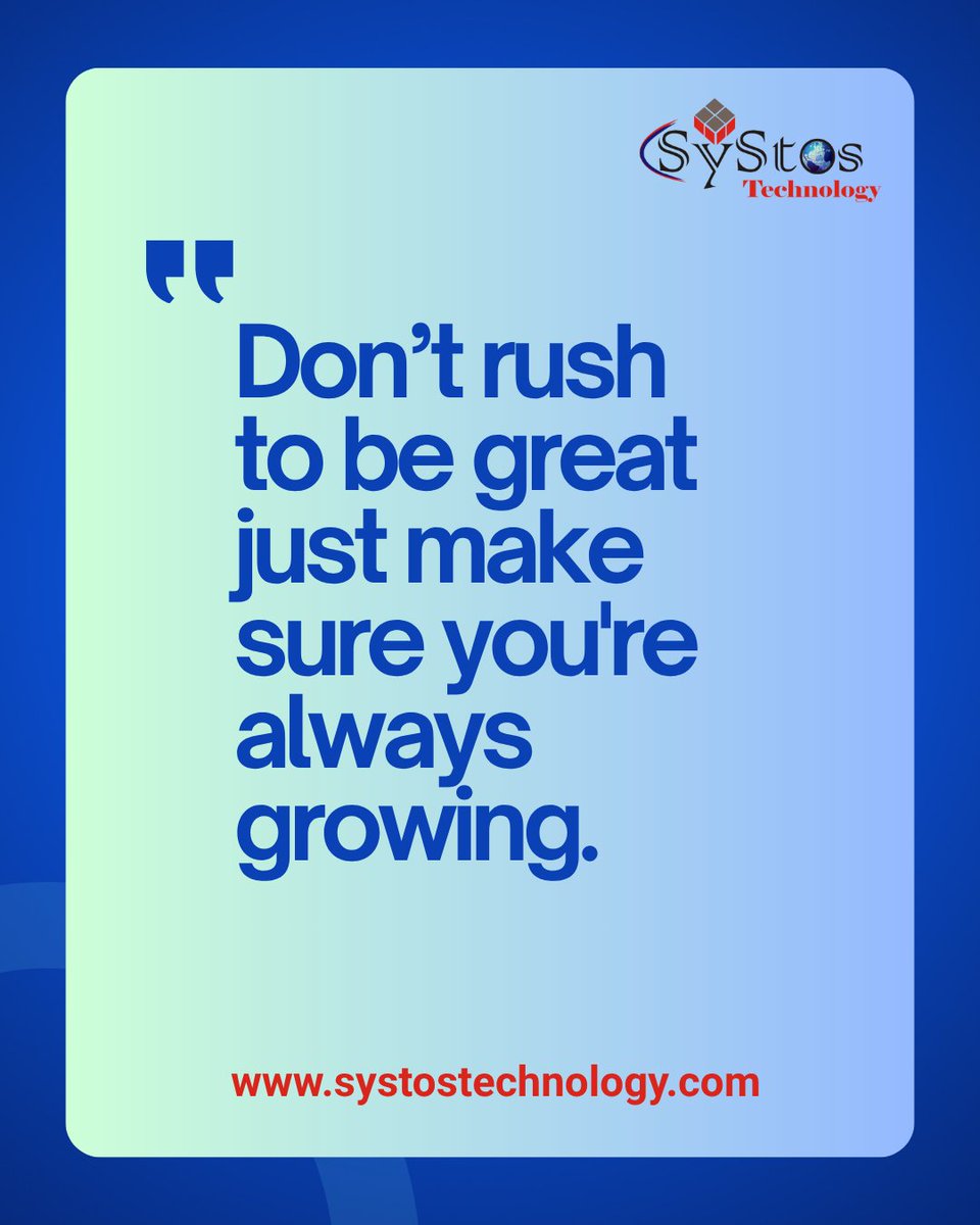 SystosTech's tweet image. Don’t rush to be great just make sure you’re always growing.
Every small step, every little improvement, takes you closer to success.
Keep learning, keep evolving, and greatness will follow.

systostechnology.com

#GrowthMindset #KeepLearning #SyStosTechnology #CareerGrowth