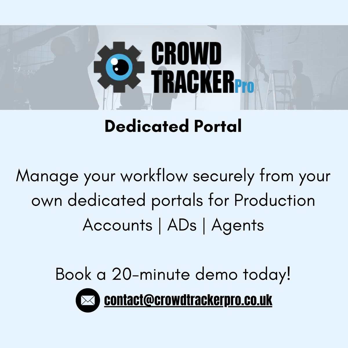 crowd_pro's tweet image. Keep your production safe with CrowdTrackerPro!
-
#CrowdTrackerPro #DigitalSystem #SustainableChoice #Chits #POs #Remittances #LineProducers #ProductionManagers #ProductionAccountants #AssistantDirectors #Executives #UK #HETV #Film