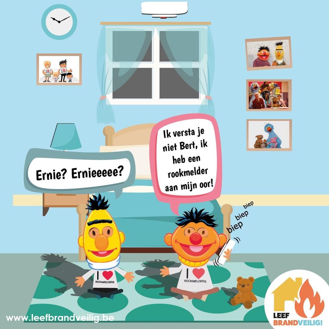 Ernie? Ernieeee? ... Ik versta je niet Bert, ik heb een rookmelder aan mijn oor. Ernie, waarom heb jij een rookmelder aan je oor? ... om mij te wekken bij brand, Bert! Maar je bent al wakker, Ernie? ... Zie je wel dat het werkt, Bert! leefbrandveilig.be
#SesameStreetDay