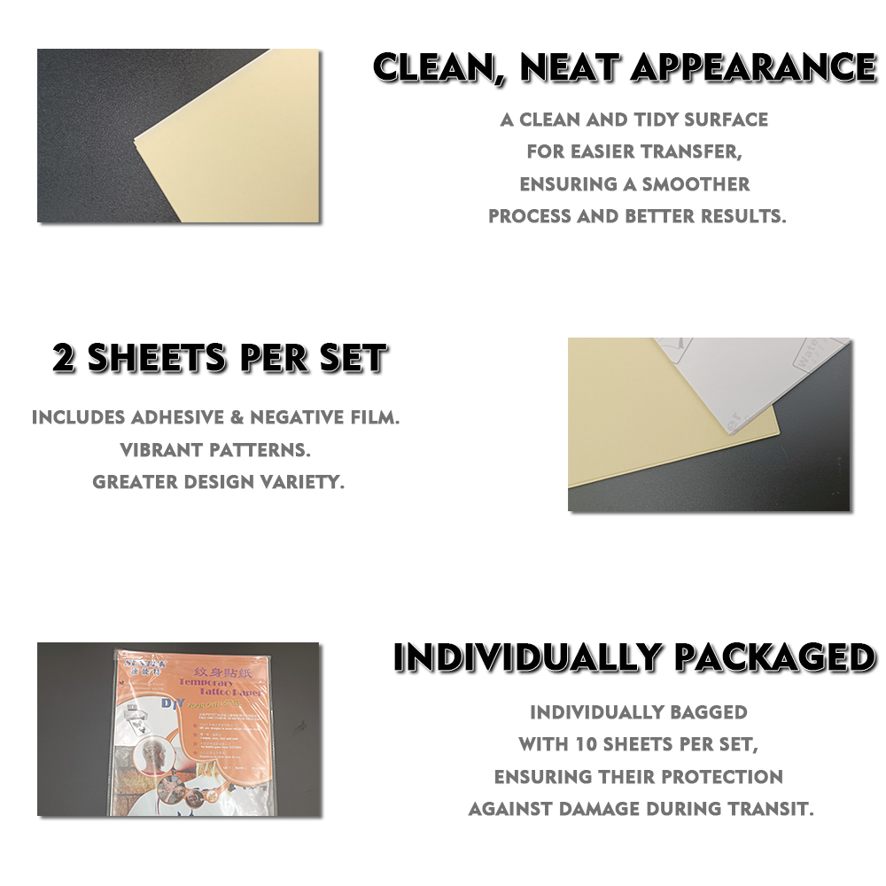 SuntekPrint's tweet image. 【A4 High-Weight Inkjet Tattoo Paper｜Safe &amp;amp; Waterproof｜Print Your Creativity】
190gsm Thick Material｜10 Sets/Bag Convenient Packing｜Glossy Paper Mode for HD Printing

#tattoo #personaldesign #diy #Christmas #Halloween