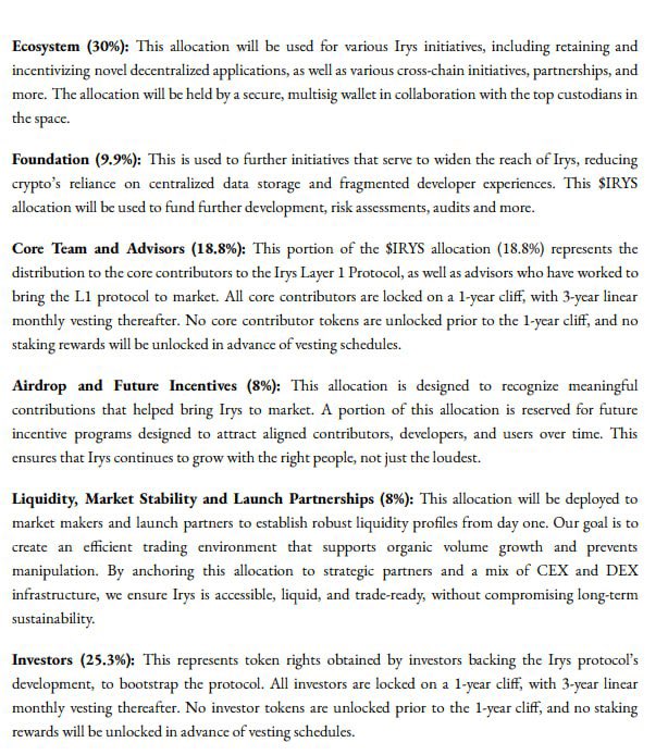 cryptofleemo's tweet image. IRYS Tokenomics Breakdown — fast summary

IRYS just revealed its tokenomics, and here’s the quick breakdown you actually need to know.

&amp;gt; Core Data

— Total supply: 10,000,000,000 $IRYS
— Funding raised: ~$18.9M total
— Seed: ~$5.2M (May 2022)
— Strategic: $3.7M (June 2024)
— Use…