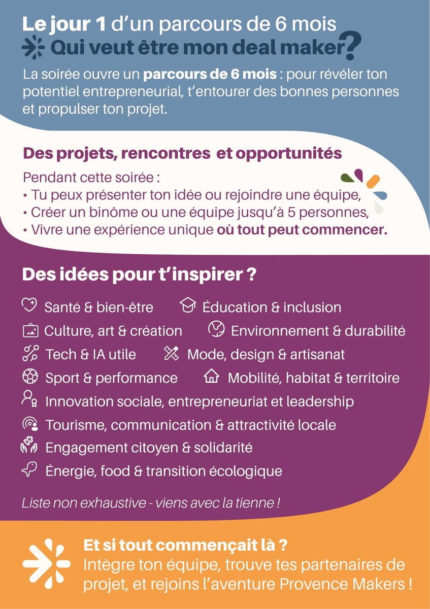 🚀 Qui veut être mon Deal Maker ?
Nous avons le plaisir d’accueillir Provence Makers dans nos locaux de #LaPlateforme #Marseille
📅 Mercredi 12 novembre, 18h30

hubs.la/Q03Sb98x0

#Entrepreneuriat #Marseille #Etudiants #Networking #ProvenceMakers #Innovation #Créativité