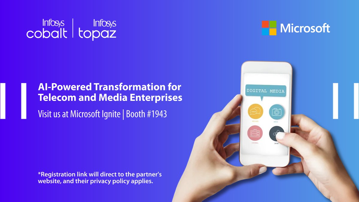 InfosysEvents's tweet image. Infosys is redefining telecom and media with AI-powered sales, cloud-native modernization, and secure, scalable platforms. We streamline operations and deliver standout customer experiences. Visit Infosys Booth #1943: bit.ly/4qzoIYt

#InfosysAtMicrosoftIgnite2025