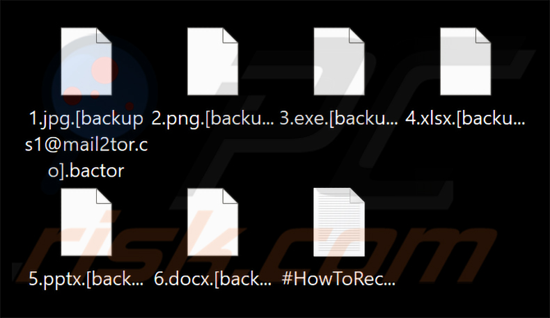 pcrisk's tweet photo. Bactor Ransomware; Extension: .bactor (also appends filenames with  developers' email address); Ransom note: #HowToRecover.txt; Changes  desktop wallpaper

https://t.co/lcuXDcAqPP

@LawrenceAbrams @demonslay335 @struppigel @JakubKroustek https://t.co/kXbchsNtJp