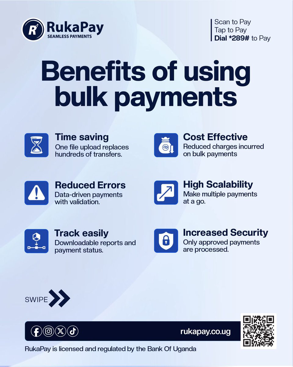SWIPE ➡️ to see how we’re dropping HUNDREDS OF PAYMENTS in seconds! 

Making multiple payments is finally stress-free with RukaPay Bulk Payments.

Stop: ❌ Paying salaries one-by-one.
Start: ✅ Uploading one file and done!

#BulkPay #RukaPay