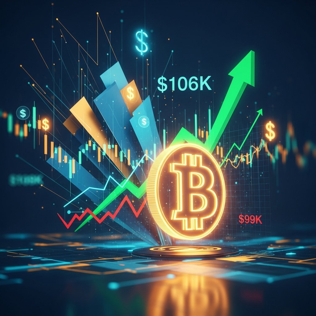 LadLowOnCrypto's tweet photo. Bitcoin stabilizes near $106K after testing $99K support over the weekend, amid renewed investor confidence in U.S. policy shifts. 📈💰 #BitcoinSupportLevel #CryptoMarketRecovery How are you positioning your portfolio for potential rebounds? https://t.co/zP28mdLAuA