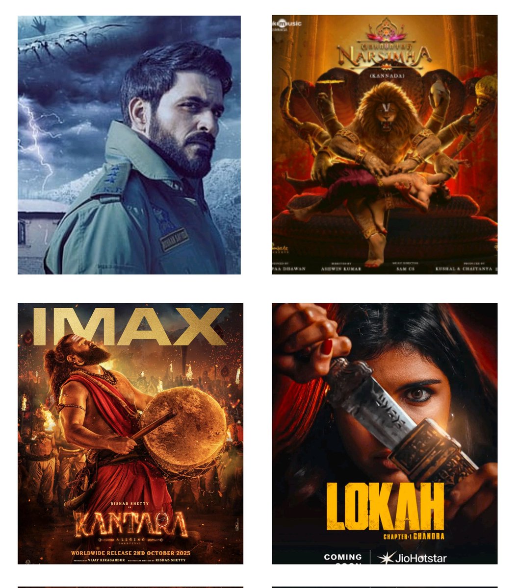 Nilzrav's tweet image. Movies watched (for the first time) over this weekend:

#KantaraALegendChapter1: Total sleep worthy 1st hour, Fab in last 40mins ONLY ⭐️⭐️⭐️
#LokahChapter1Chandra: Superb &amp;amp; Engaging until Interval + Overall Graphics, OK to switch OFF thereafter ⭐️⭐️⭐️💫
#MahavatarNarsimha:…