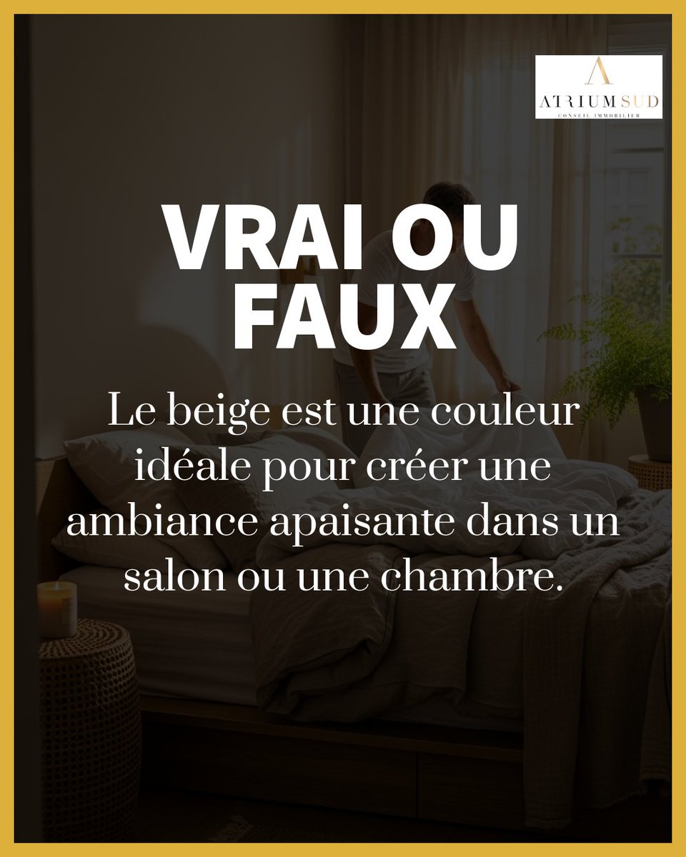 atriumsud's tweet photo. 🔍 Vrai ou Faux : Le beige est-il vraiment la couleur idéale pour une ambiance apaisante ? Dans le monde du design d'intérieur, le beige est souvent perçu comme une couleur neutre, parfois même ennuyeuse. Mais en réalité, cette teinte douce et enveloppante est un atout (1/3) https://t.co/LYcVCdE0NH