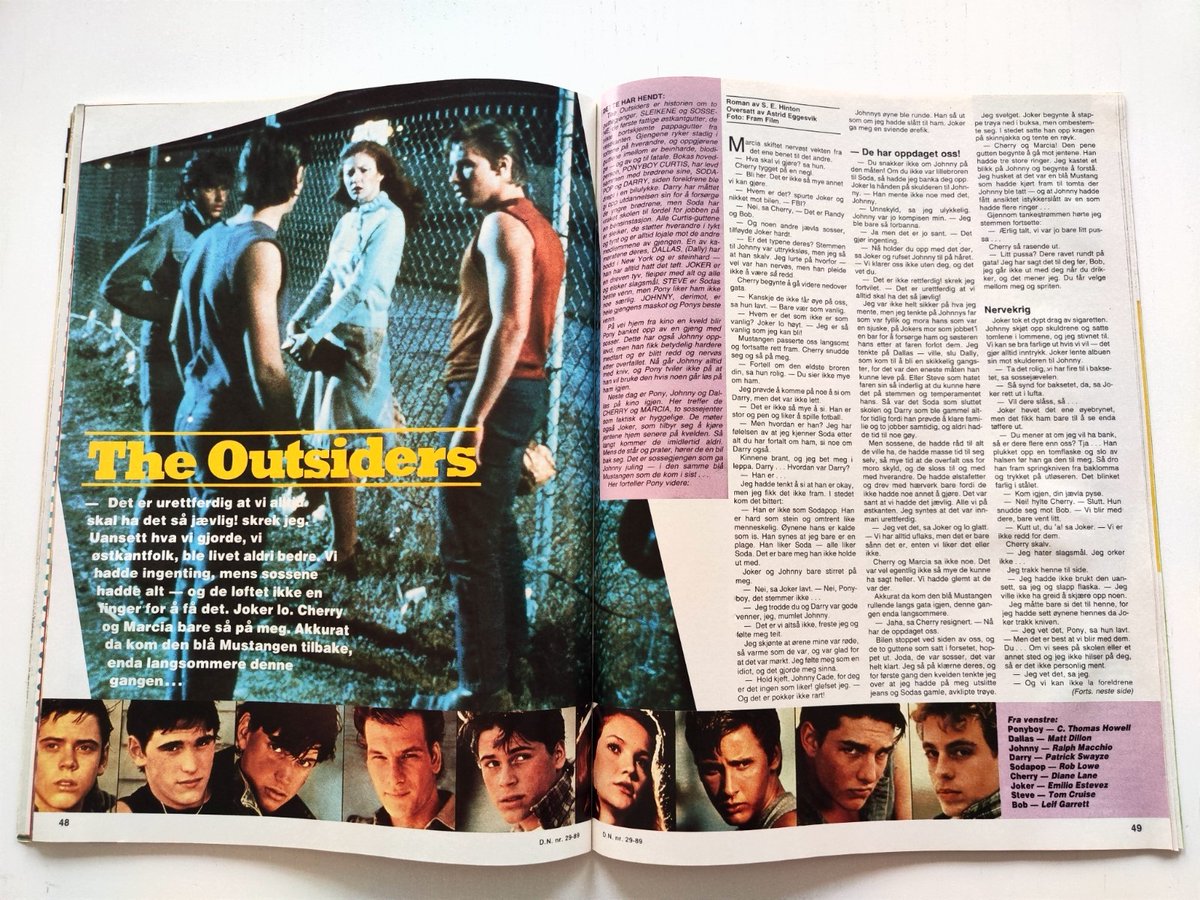 The Outsiders editorial in DET NYE Magazine 1989, Oslo, Norway. Part of The Outsiders House Museum collection. Stay Gold. #5
