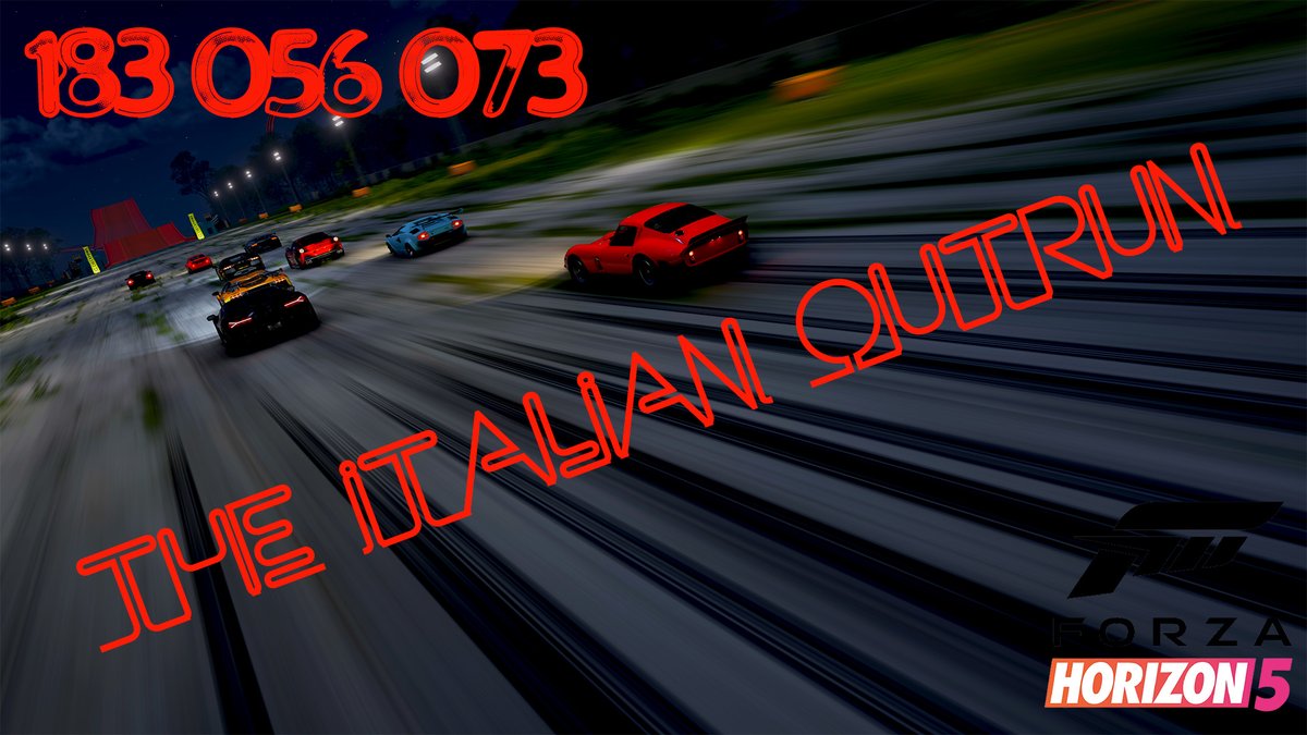 The Italian Outrun / AVPMEZ Event Lab - FH5 Share Code: 183 056 073 A mix of road, Hot wheels and speed. Let the Chaos begin.  youtu.be/2jiTyENFdFg  #Forza #ForzaHorizon5 #FH5 #EventLab #Game #Gaming