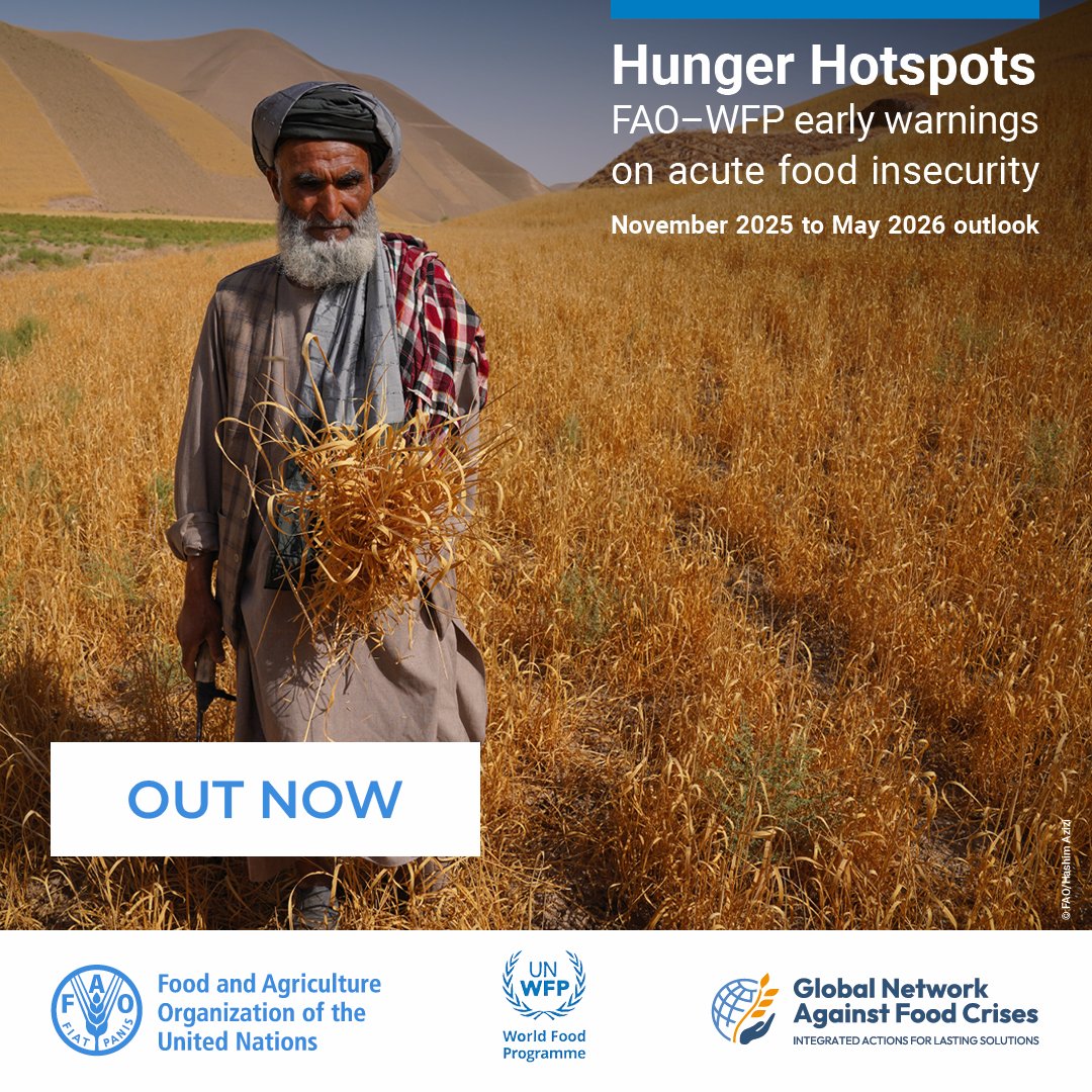 Out Now! New #HungerHotspots joint <a href="/FAO/">Food and Agriculture Organization</a>-<a href="/WFP/">World Food Programme</a> early warnings report on global food insecurity (November 2025-May 2026 Outlook) 🔗 fightfoodcrises.net/hunger-hotspots