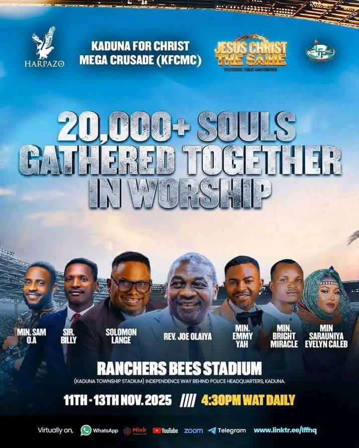 Real_jaeflex's tweet photo. Over 20,000 souls gathering to praise the Lord Kaduna For Christ mega crusade. Cant wait #KFCMC #OperationHarpazo https://t.co/MM5Gt87XFG