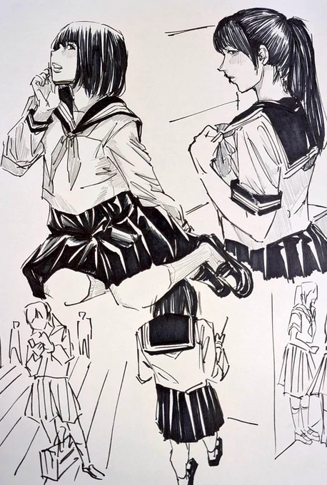 #これを見た人はセーラー服の画像を貼れ 

#illustration #Drawing
#アナログ

休憩中の線に
ベタとグレー

油性ペンと鉛筆 