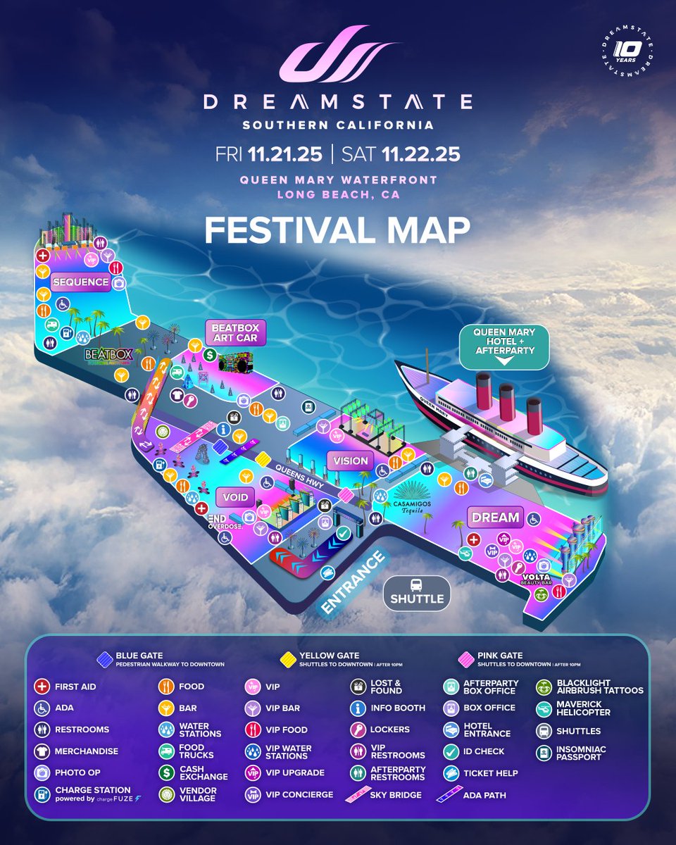 A full decade of dreaming under the stars.🌟 Get ready to come home and journey through every corner of Dreamstate SoCal.🛳☁️