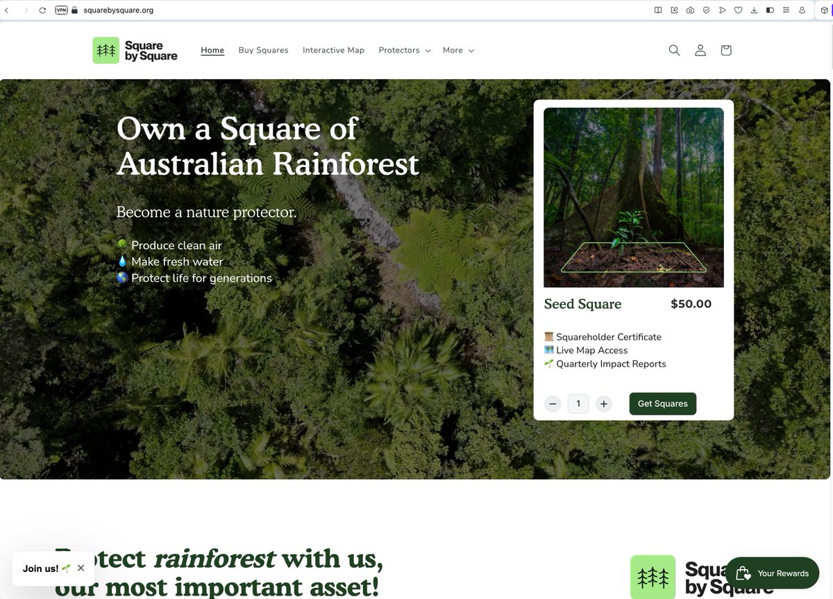 geekrebel's tweet image. I wanted to buy forests to keep it out of the hands of destructive industries, but it was too hard and too expensive – so I decided to make it easy and affordable! 

Now anyone can get their own Square of Australian rainforest, from as little as $50.

squarebysquare.org