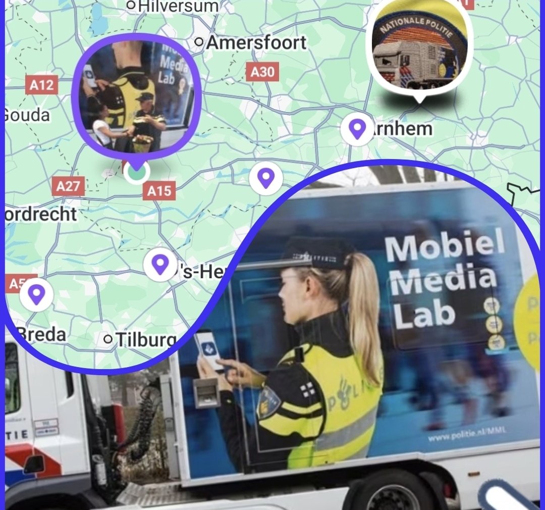 Zojuist zijn we met het Mobiel Media Lab gearriveerd bij scholengroep Veluwezoom te #Dieren waar de jeugdagent in contact gaat de scholieren.

We naderen met de andere #politie truck de Varkensmarkt te #Culemborg. Daar is iedereen zo meteen welkom. Het onderwerp: #cybercrime