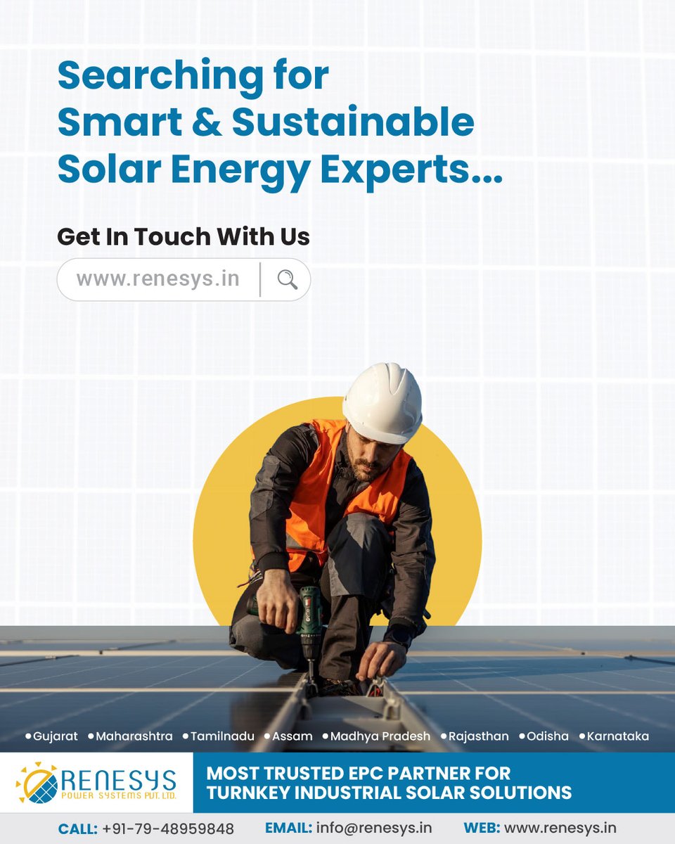 Renesyspower's tweet image. Searching for Smart &amp;amp; Sustainable Solar Energy Experts? The search ends here. 🤝

We are the Most Trusted EPC Partner for Turnkey Industrial Solar Solutions across India.

#IndustrialSolar #SolarEPC #TurnkeySolutions #EnergyExperts #SustainableBusiness #ROI #Renesys #RenesysPower