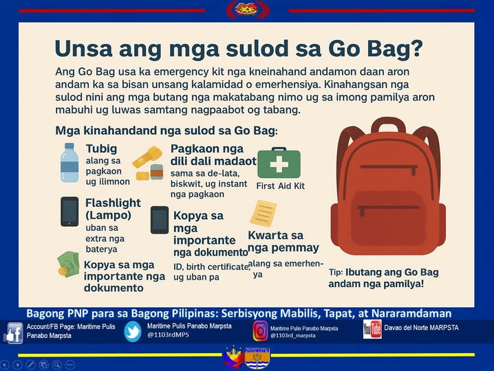1103rdMPS's tweet photo. What's inside the GO BAG?

Bagong PNP para sa Bagong Pilipinas: Serbisyong Mabilis, Tapat, at Nararamdaman https://t.co/4aAGpHHkEu