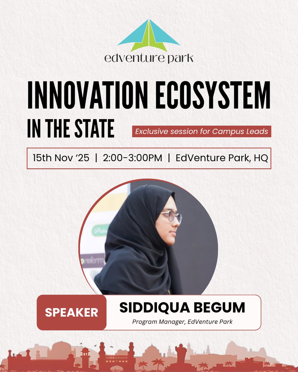EdventurePark's tweet photo. Ecosystem? More like idea habitat 🦋💭
Innovation’s thriving and our state’s playing the perfect host.
Session by Siddiqua, Program Manager @EdVenturePark.
#FlyWithEVP
.
.
Pls note this is an Exclusive Campus Leads’-only session.
#StateOfInnovation #EdVenturePark https://t.co/ITozix9cDb