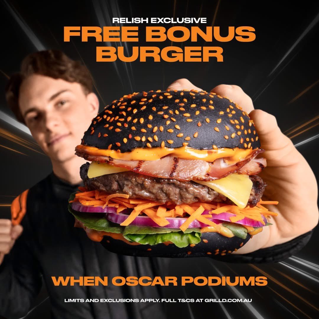 4unclelala's tweet photo. grill’d had to change their promo rules because since they announced it oscar didn’t score any podium😭😭 https://t.co/VS78N0rs2O