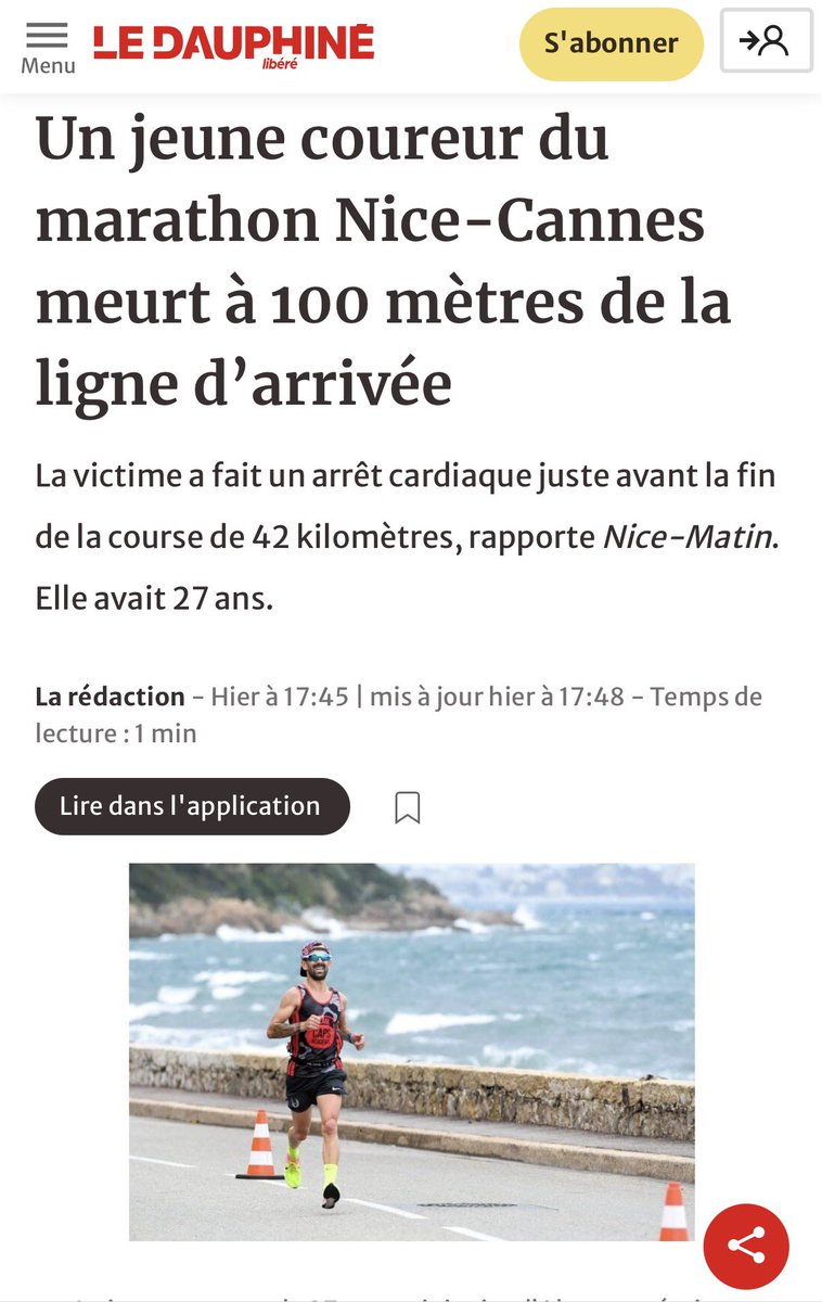 27 ans - Il décède d'une crise cardiaque à 100 mètres de la ligne d'arrivée du marathon Nice Cannes. Aucun rapport parc les effets secondaires du vaccin 💉 Qu'il repose en paix 🕊️<a href="/pierrejovanovic/">pierre jovanovic ♥</a>