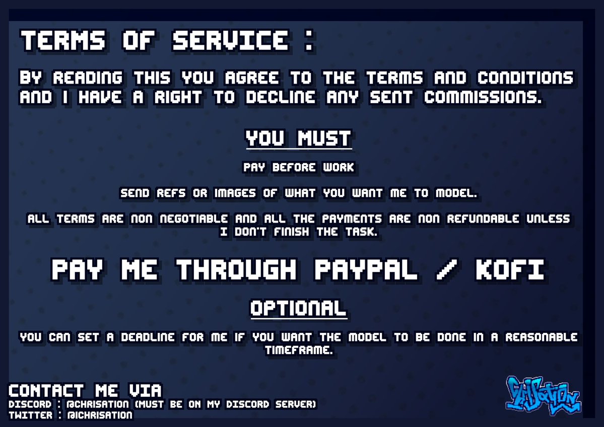 ichrisation's tweet image. Commissions OPEN, with an updated portfolio and prices.

• Join my Discord through my link and DM me if you want to commission or for more information.

I also do Minecraft Skin texturing now.

#modelbench #mineimator #minecraft #commissionsopen