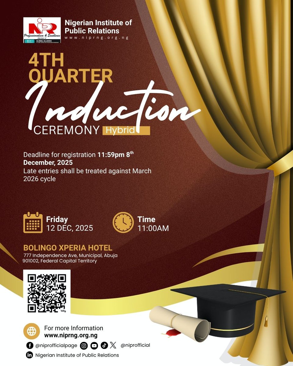 niprofficial's tweet image. Don&apos;t be a QUACK
Be a member of NIPR!

It is a new week to get certified as a professional public relations and communication officer.

Start your application today!

Like and Share to all your networks, they may need this.

#NIPR #Induction #Membership