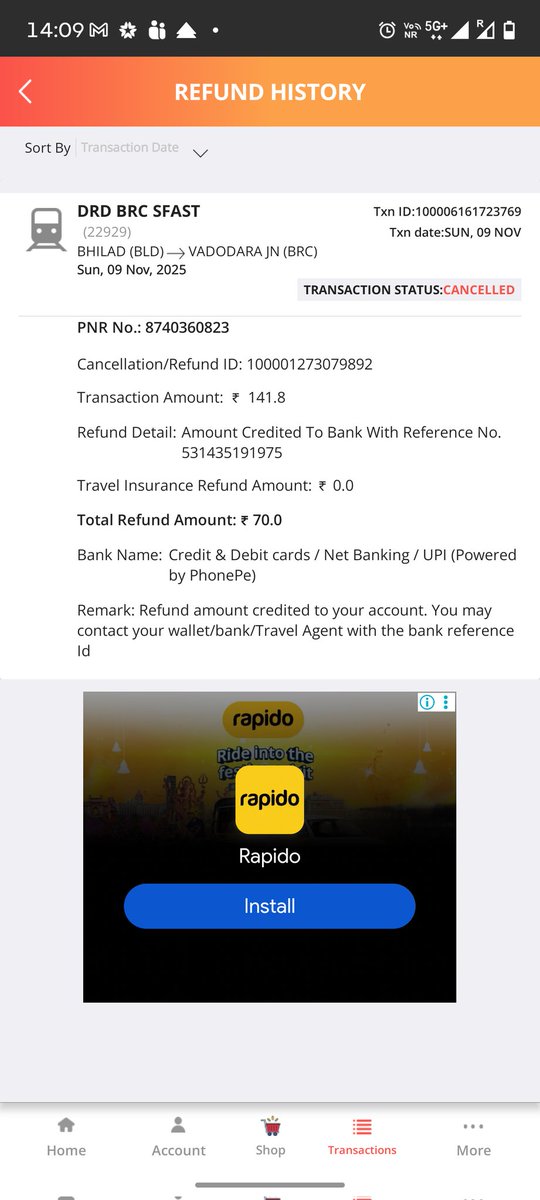 chirag_jadav's tweet photo. @IRCTCofficial  I booked a ticket in tatkal which was having status as waiting. When the chart got prepared it still remained as waiting and then got autocanceled  but I got refund only 70rs whereas it costed me 141 rs while booking how this is justified?? https://t.co/ThhDncb8CE