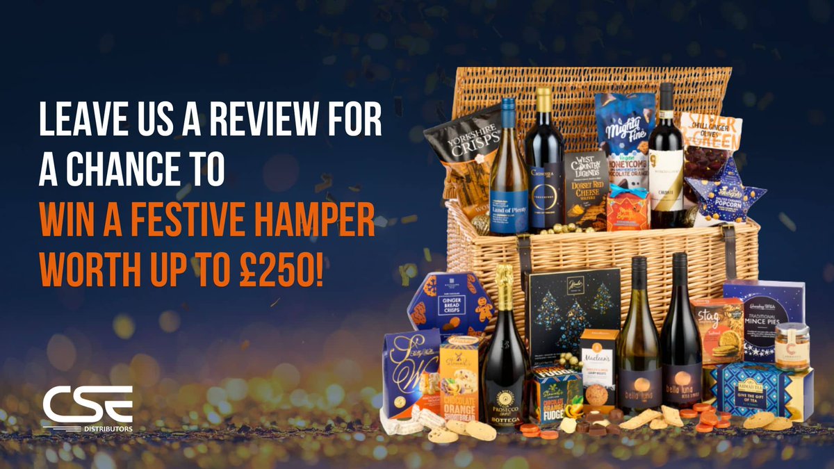 Leave us a review and you’ll automatically be entered into our prize draw to win a Festive Hamper worth over £250.
 
It’s our way of saying thank you for your continued support this year.

cse-distributors.co.uk/news/leave-a-r…
