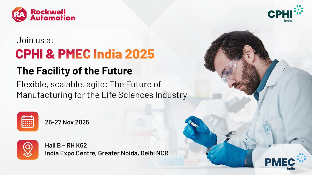 Life Sciences manufacturing is transforming, and automation is at its core.
At #CPHIIndia &amp; #PMECIndia 2025, Rockwell Automation will showcase solutions driving quality, compliance, and agility.

📍India Expo Centre, Greater Noida, Delhi NCR
 
  cphi.com/india/en/home.…