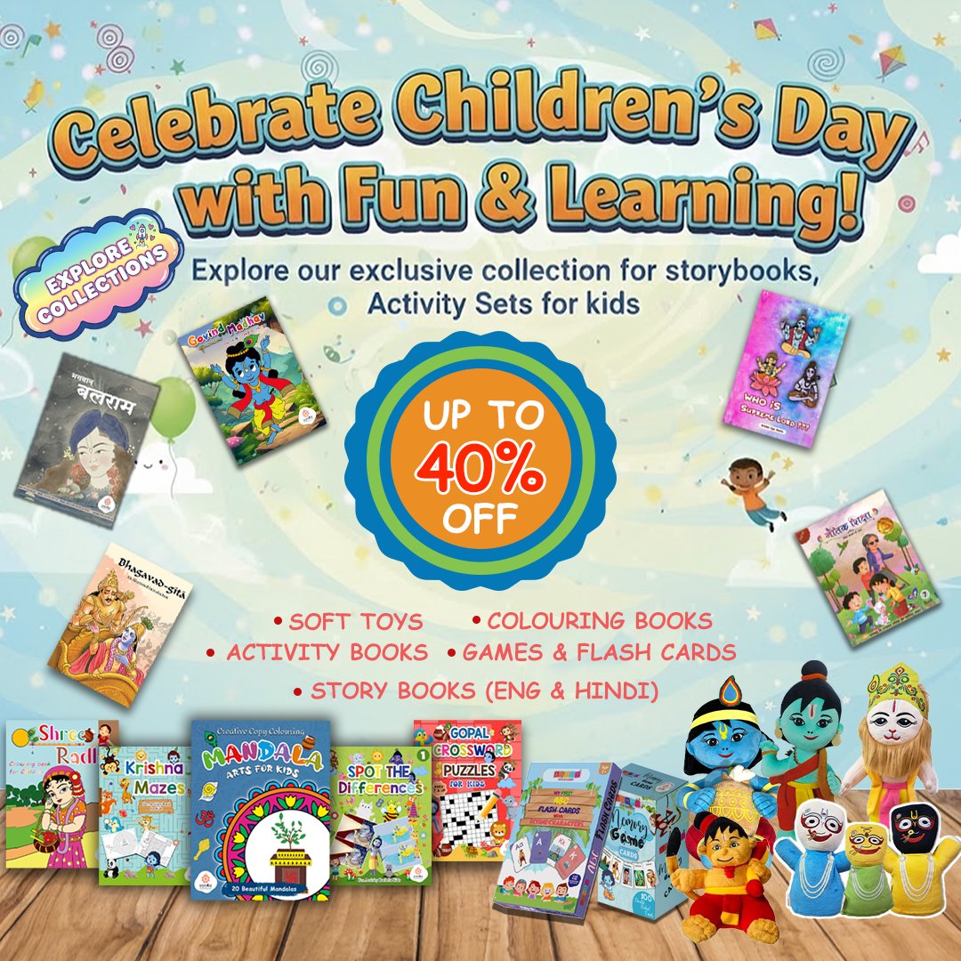goldenagebooks's tweet image. 🎉 Celebrate Children’s Day with Fun &amp;amp; Learning! 🌈
✨ Exciting storybooks, activity sets, soft toys, &amp;amp; games — all to spark creativity &amp;amp; joy!
📚 Up to 40% OFF on kids’ collections in English &amp;amp; Hindi! 🎁

#ChildrensDay #KidsLearning #FunAndLearning #Sale #GiftForKids #Parenting