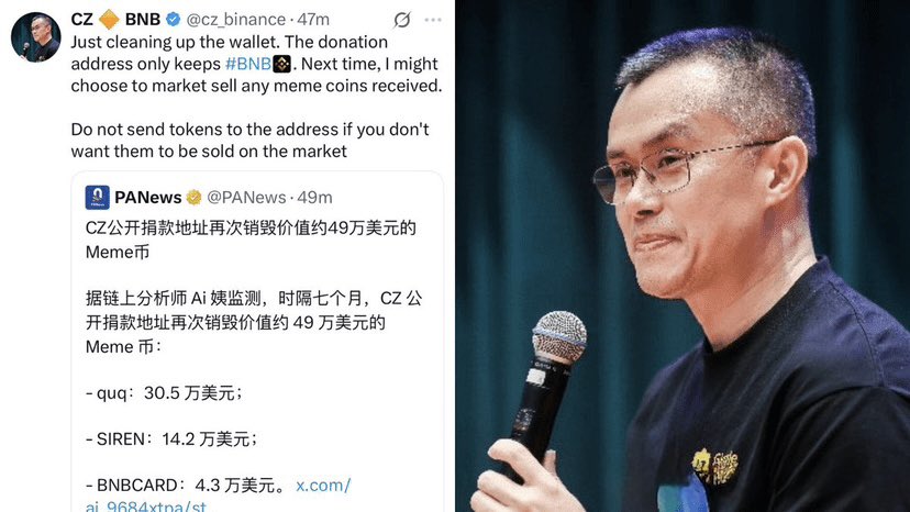 🚨 CZ SENT A PRETTY DIRECT MESSAGE TO THE WHOLE MARKET

CZ clarifies donation wallet rules

His wallet has been flooded with random meme coins again

CZ warns the wallet is only for #BNB. Anything else just creates noise. He may clean or even market-sell unsolicited tokens next