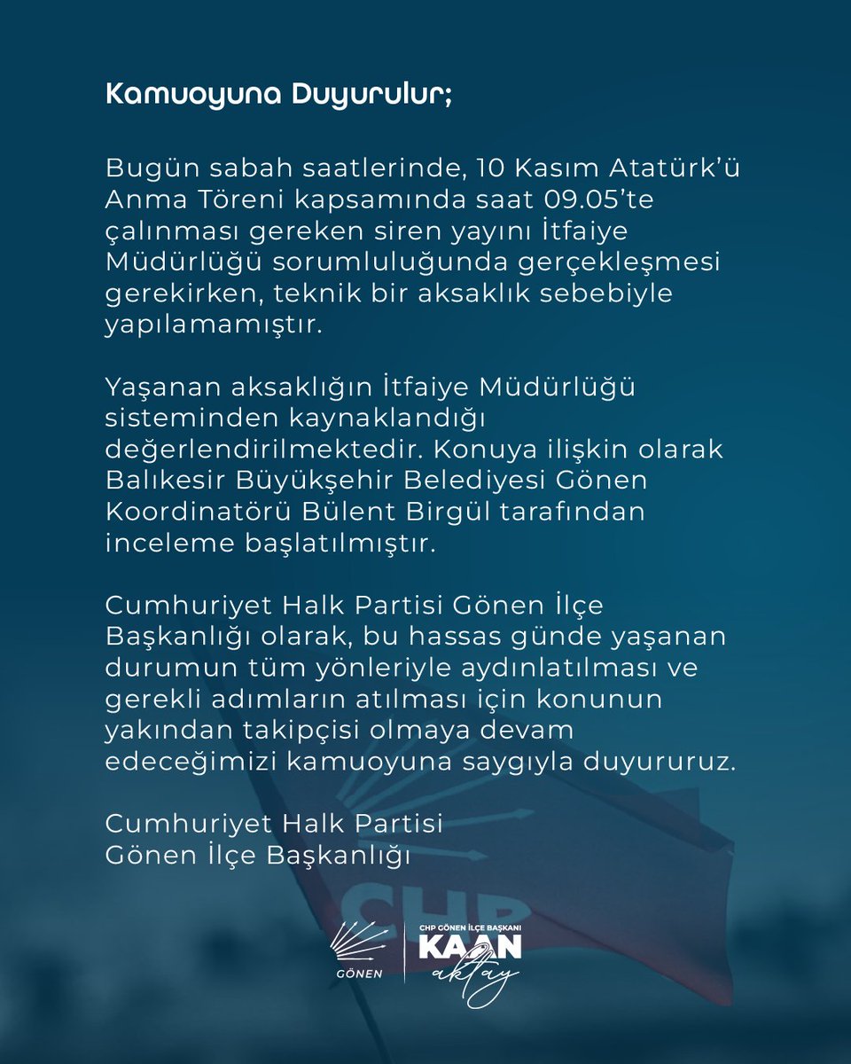 gonenicinchp's tweet photo. Kamuoyuna Duyurulur;

Cumhuriyet Halk Partisi
Gönen İlçe Başkanlığı https://t.co/ZT5HxiPnNl