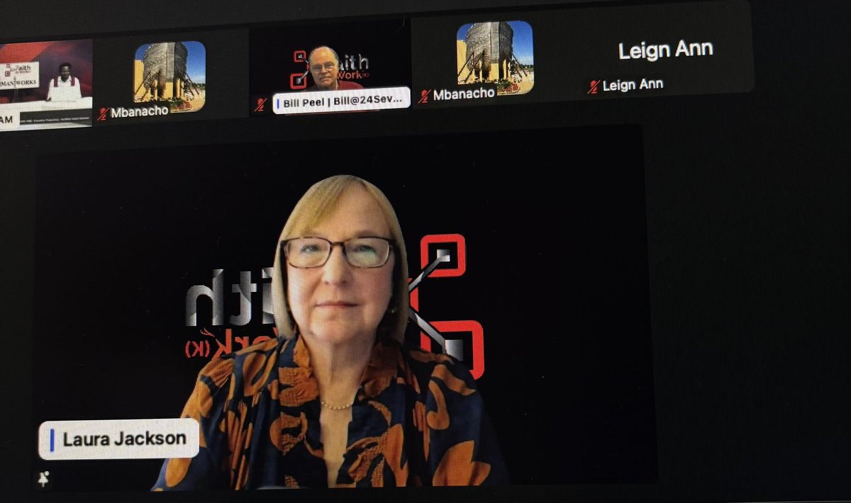 AtWorkOnPurpose's tweet image. Laura Jackson speaking at the Imaniworks Faith at Work online conference from Kenya on the topic of Thriving at Work.