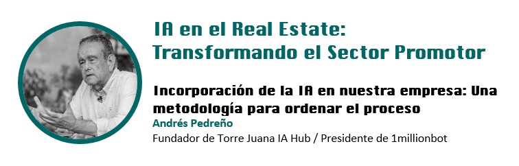 📆 El próximo 18 de noviembre, no te pierdas a Andrés Pedreño, Presidente de <a href="/1_millionbot/">1millionbot</a> , que nos contará cuál es el proceso más adecuado para la implantación de la IA en nuestras empresas. + info en 👉 lnkd.in/deHcWCrf
#IA #RealEstate #PromociónInmobiliaria