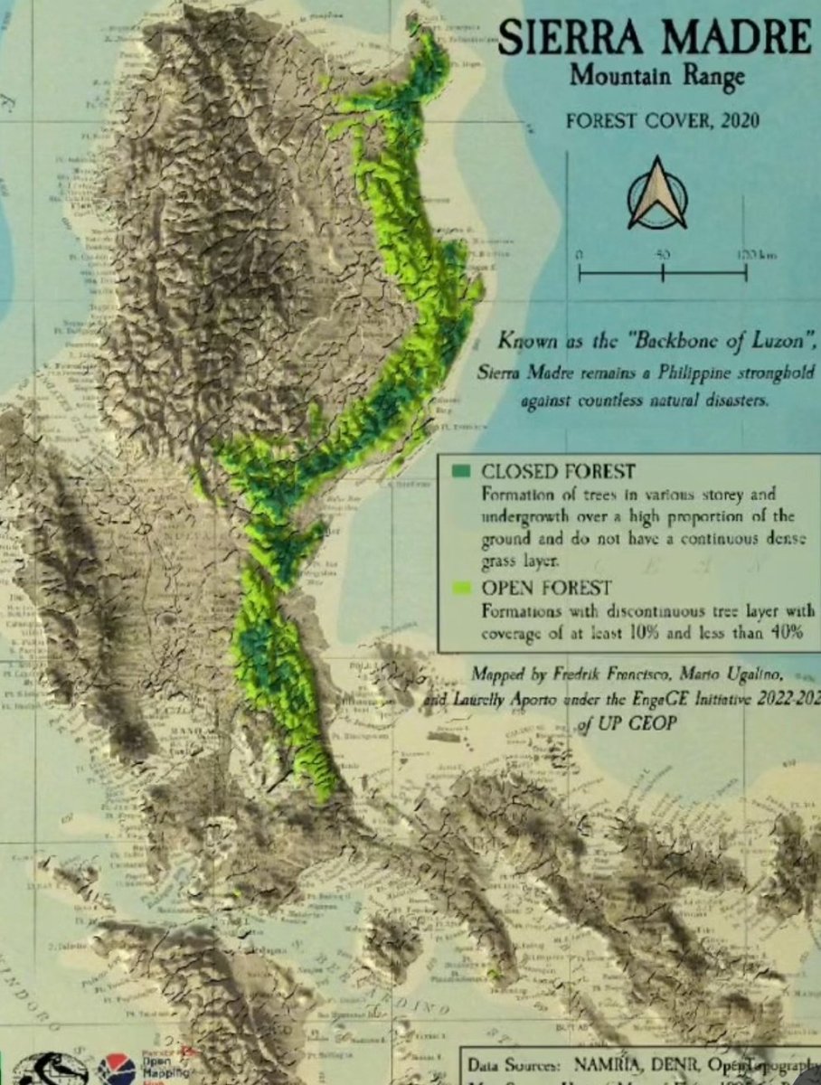 kuyakim_atienza's tweet photo. @gmapublicaffairs TOTOO BANG PANANGGA SA BAGYO ANG SIERRA MADRE MOUNTAIN RANGE SA LUZON?

Ayon sa DOST, maaaring makatulong ang Sierra Madre Mountain Range bilang natural na panangga na bahagyang nagpapahina o nagpapabagal sa lakas ng hangin ng mga bagyo, lalo na sa hilagang-silangan ng Luzon. Pero ayon sa mga eksperto, hindi ito nagbibigay ng kumpletong proteksyon laban sa matinding epekto ng malalakas na unos.

Batay sa pag-aaral nina Dr. Gerry Bagtasa at Dr. Bernard Alan Racoma noong 2023 na inilathala sa Philippine Journal of Science, mas malaki pa rin ang pinsalang dulot ng matitinding pag-ulan at pagbaha kaysa sa mismong malalakas na hangin ng bagyo. Kaya kahit may epekto ang Sierra Madre sa pagpapahina ng bagyo, hindi nito napipigilan ang malawakang pagbaha at landslide na dulot ng extreme rainfall.

Binigyang-diin din ng mga mananaliksik ang kahalagahan ng pangangalaga sa Sierra Madre laban sa deforestation, mining at iba pang mapanirang aktibidad. Bukod sa pagiging mahalagang buffer ng bansa laban sa mga bagyo, ang kabundukan ay tahanan ng mayamang biodiversity at nagsisilbing kritikal na pinagkukunan ng likas na yaman.

Courtesy: This map was produced by Fredrik Francisco, Mario Ugalino Jr., and Laurelly Joyce Aporto | via UP Society of Geodetic Engineering Majors - UP GEOP / Facebook