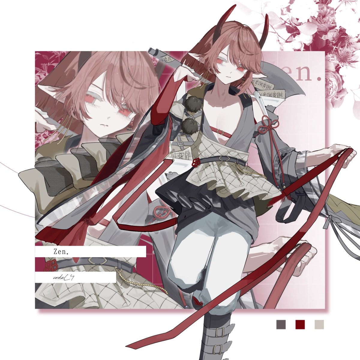 _ramo404's tweet image. #codeL4  #湯田屋
シニカルな声で歌ってくれる男性音源、「Zen.」の配布を開始します！codeL4の新管理音源です～
私は立ち絵一枚と衣装デザインの一部を担当しています！配布所と声のリンクはリプに！