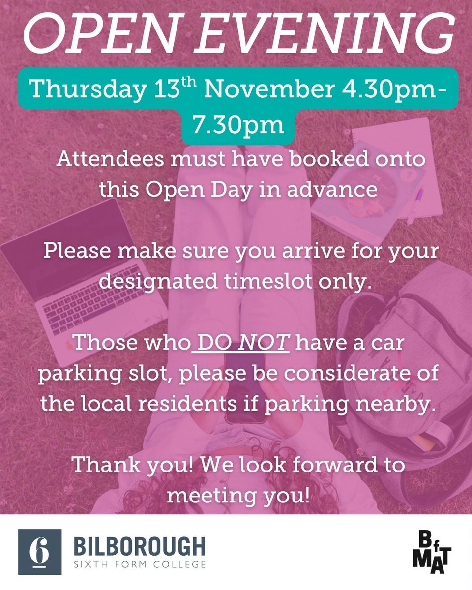 Tonight we have another Open evening! Just a little reminder about the event.

Please arrive for your designated timeslot and if you DO NOT have a parking slot. Please be considerate to the local residents if parking nearby.

Thank you and we look forward to meeting you!