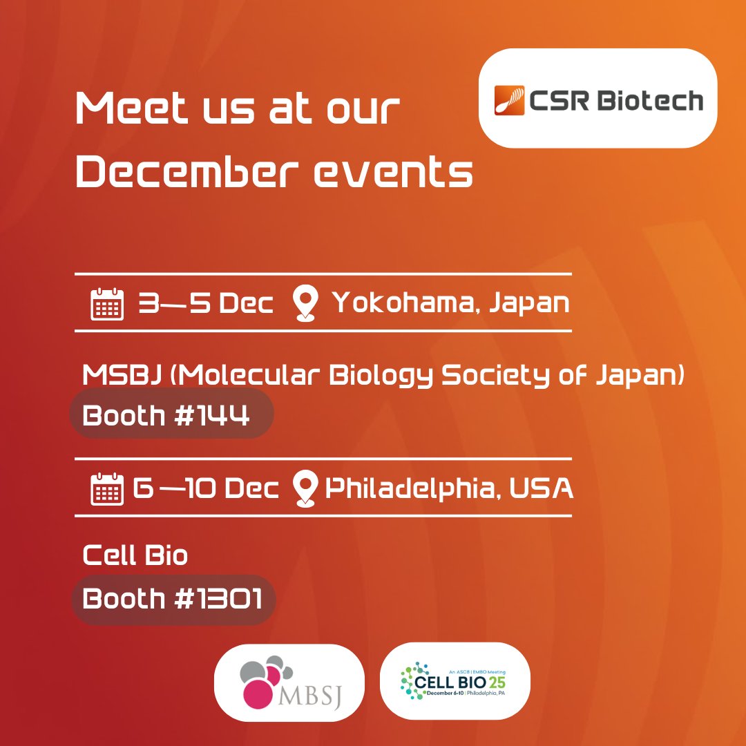 CSRBiotech's tweet image. 🔬 See MI-SIM and Cell Xtreme in action at two of the world’s leading cell biology meetings this December 🌎
Together we are pushing the limits of live-cell imaging!
#CellBio2025 #MBSJ2025 #LiveCellImaging #Microscopy #Biotech