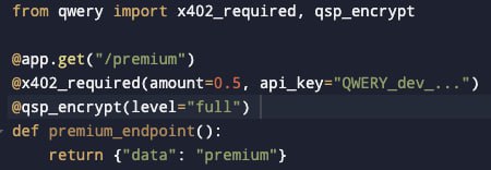 qwerydotxyz's tweet image. Qwery Shield Protocol (QSP-402) is a privacy-preserving metadata layer for x402 payment transactions, providing encryption, selective disclosure, and zero-knowledge verification capabilities for API monetization platforms.