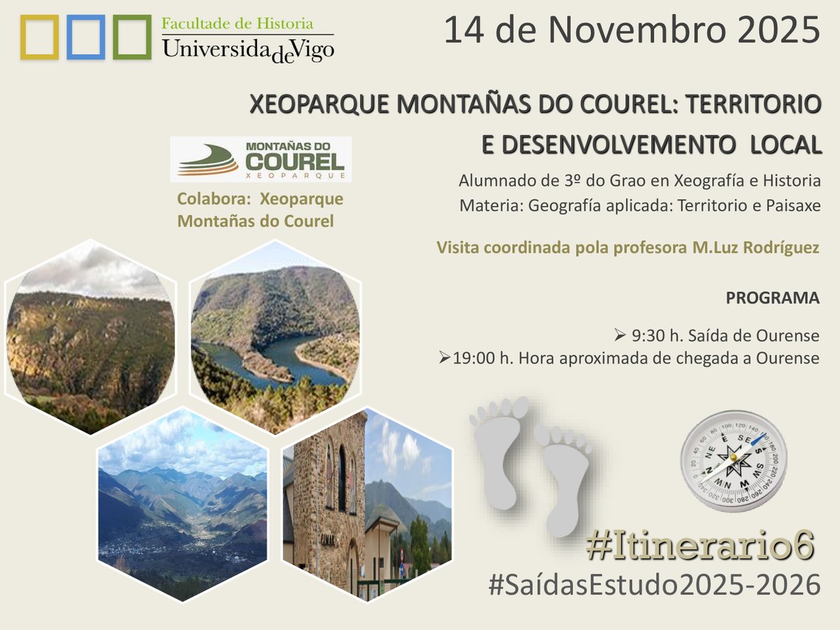 HistoriaOurense's tweet image. O alumnado de 3º de Grao en Xeografía e Historia visitará o Xeoparque Montañas do Courel para estudar o territorio e o desenvolvemento local.

#SaídasEstudo2025_2026 #FacultadeDeHistoria #UniversidadeDeVigo