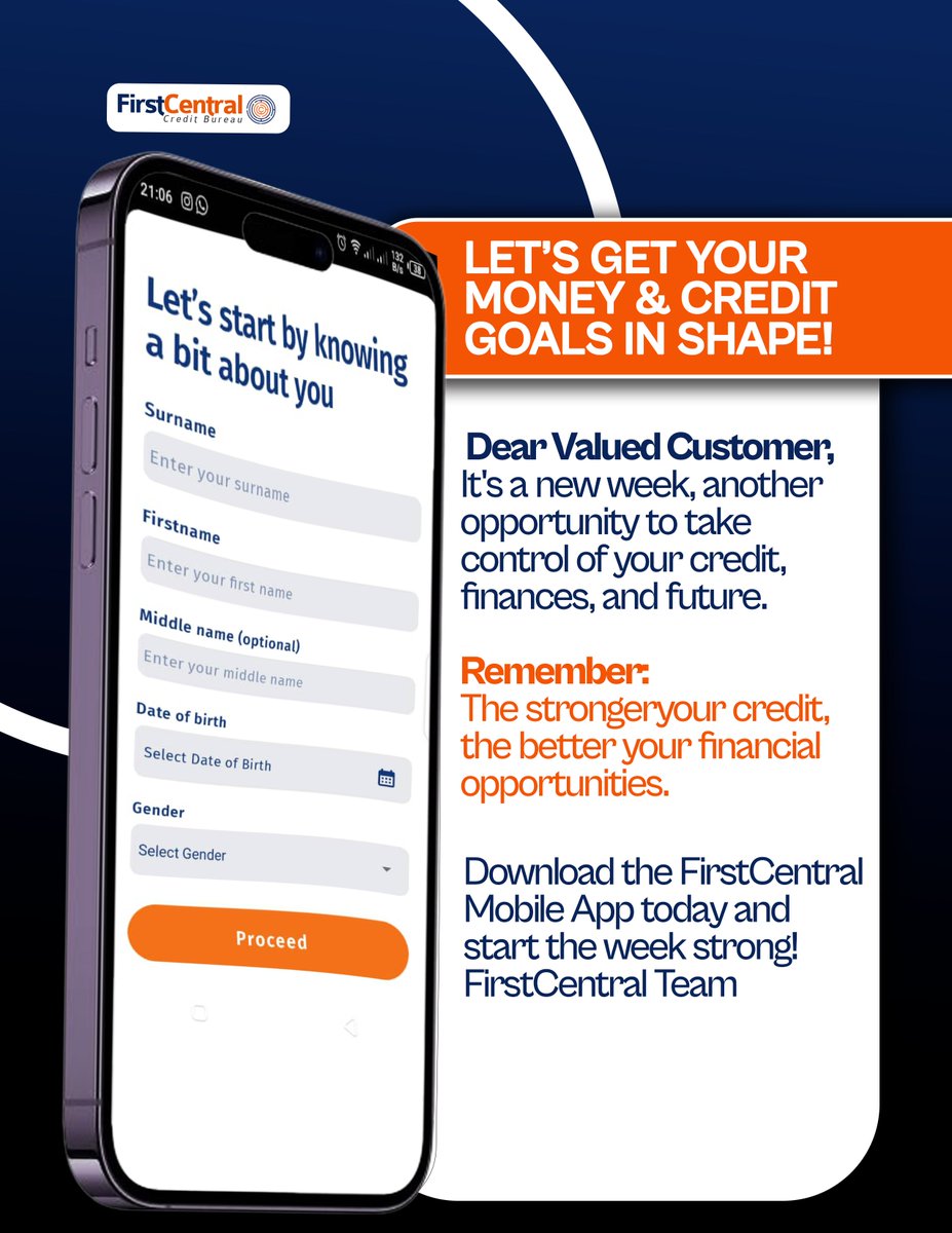 It's Monday. It's time to build.

Let's get your money and credit goals in shape this new week!

Focus. Plan. Execute. You’ve got this!
Allow FirstCentral Mobile to be your partner in building a powerful financial profile. We're here to help you monitor your progress.