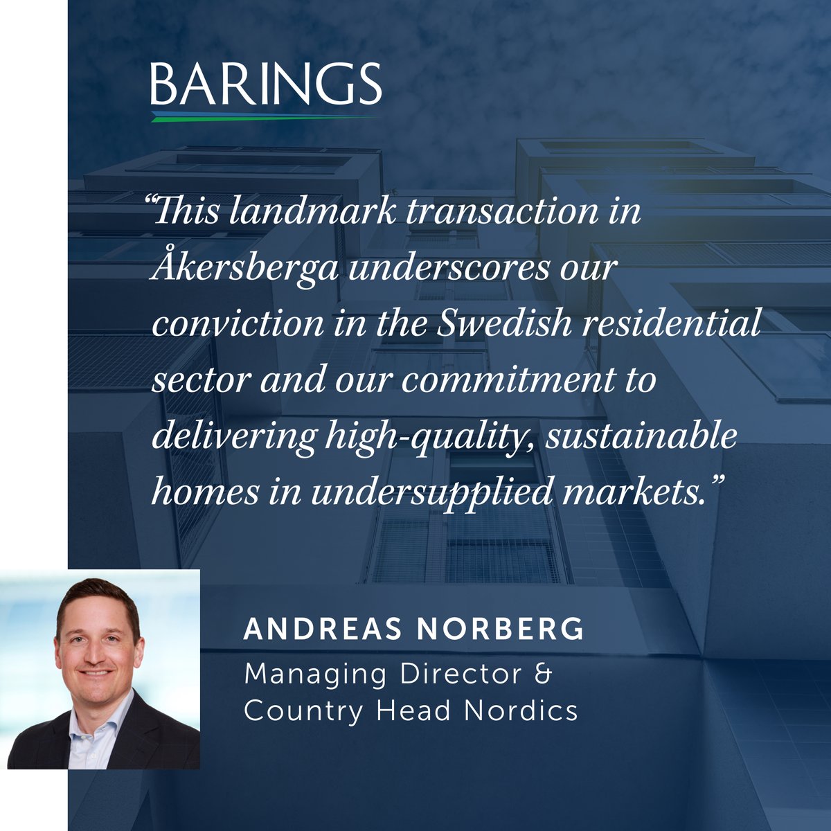 Barings has signed an agreement for the acquisition for a residential project in Åkersberga, Greater Stockholm. 

Learn more: ow.ly/HBJI50XnL9A