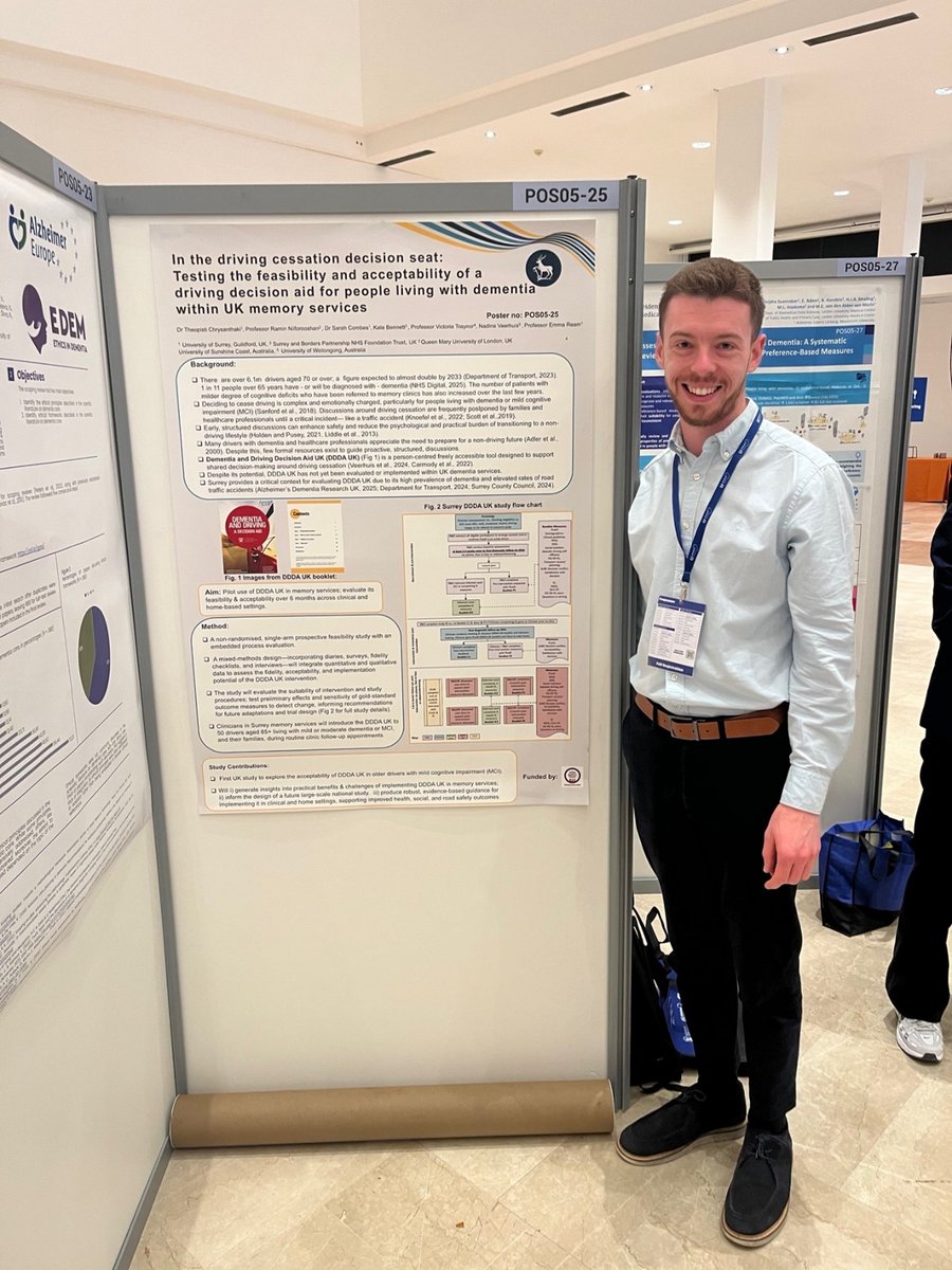 SABPResearch's tweet photo. 🌍 Our CRP represented Surrey at the Alzheimer’s Europe Conference in Bologna, presenting “In the Driving Cessation Decision Seat” exploring how decision aids can help people with dementia make driving decisions. 👏#DementiaResearch #NHSResearch #AlzheimersEurope #SABPResearch https://t.co/mVavbryMIl