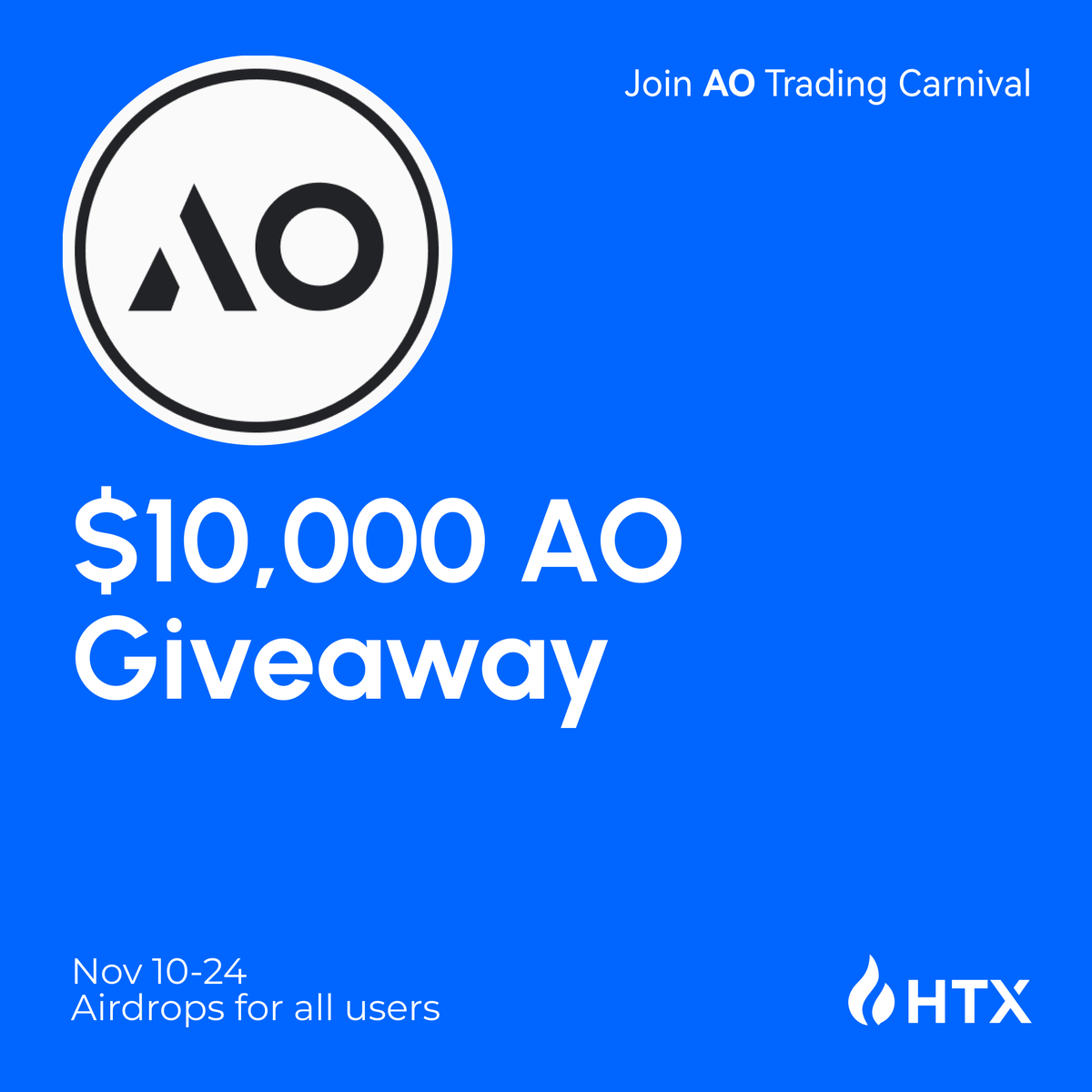 🪂AO Trading Carnival Is Live! 
Trade $AO spot &amp; win $10,000

 · New users enjoy exclusive airdrops
 · Top leaderboard players win big
 · SVIPs split an extra $2,000
 Trade more to win more!

<a href="/aoTheComputer/">ao</a>
 
Join Now: htx.com.ec/en-us/support/…