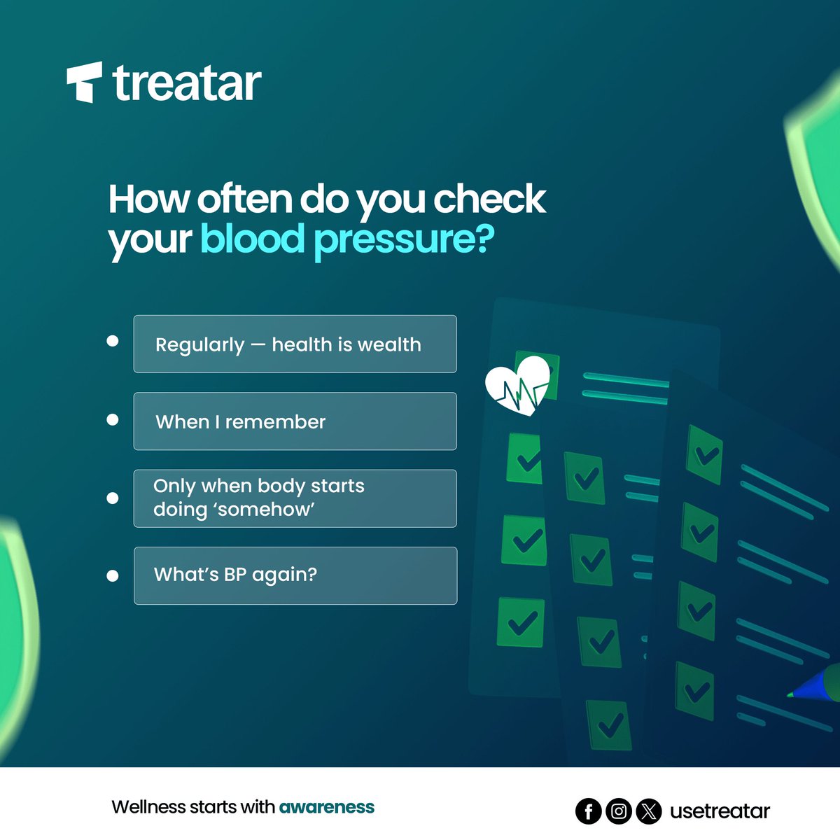 usetreatar's tweet photo. Prevention begins with awareness, how consistent are you?

#Healthpoll https://t.co/8yZiqiRrua